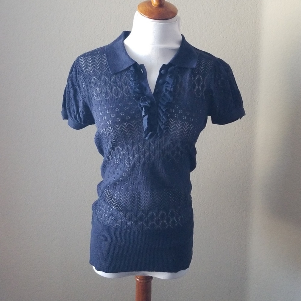BCBGirls Navy Blue Collared Short Sleeve Top